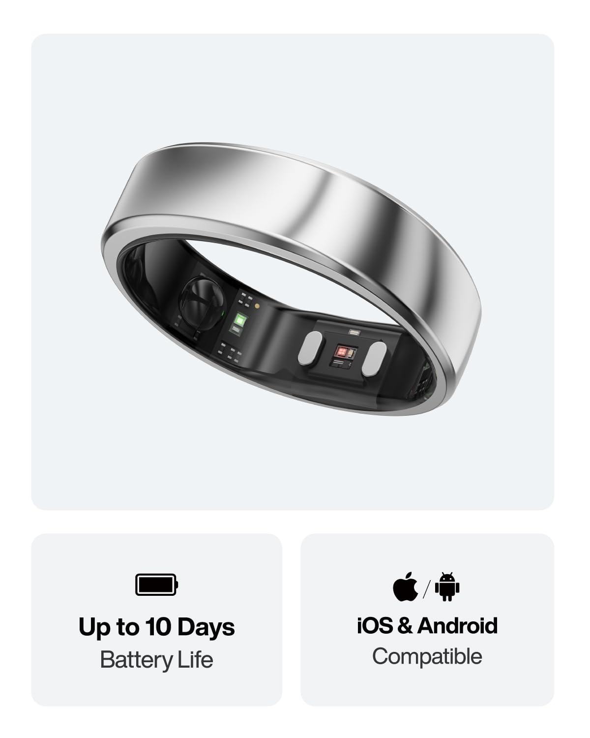 RingConn Gen 2 Air, Ultra-Thin AI Smart Ring, 10-Day Battery Life, Fitness/Sleep/Stress/HR Tracker for Women&Men, No App Fee for Standard Features, iOS & Android Compatible (Size 9, Galaxy Sliver)