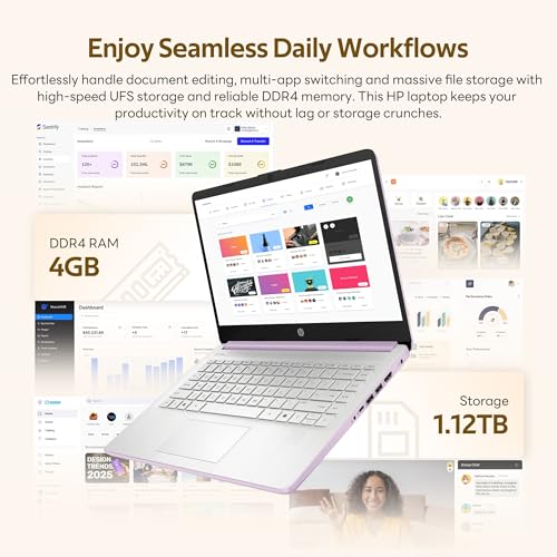 HP Stream 14" HD Student&Business Laptop with AI Copilot, Intel Processor N150, 4GB RAM, 1.12TB Storage (128GB UFS + 1TB Docking Station), 1 Year Office 365, 720p Webcam, Win 11, Lavender Purple