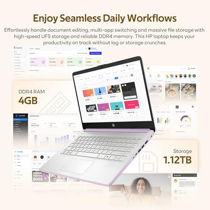 HP Stream 14" HD Student&Business Laptop with AI Copilot, Intel Processor N150, 4GB RAM, 1.12TB Storage (128GB UFS + 1TB Docking Station), 1 Year Office 365, 720p Webcam, Win 11, Lavender Purple