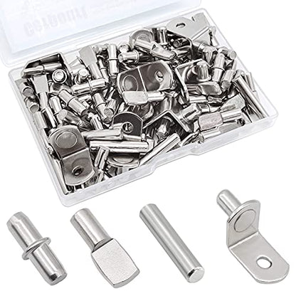 104Pcs Shelf Pins Kit,4 Styles Nickel Plated Shelf Support Pegs,Bookshelf Pegs for Shelves,Cabinet Shelf Bracket Pegs Shelf Pins Holders for Kitchen Furniture & Closet ( 5mm & 1/4inch )