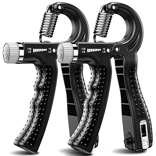 KDG Hand Grip Strengthener 2 Pack(Black) Adjustable Resistance 10-130 lbs Forearm Exerciser, Grip Strength Trainer for Muscle Building and Injury Recovery for Athletes
