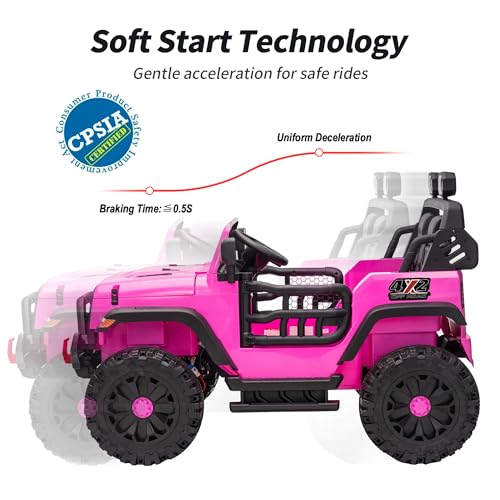 Hikiddo 2 Seater Ride on Car for Kids, 12V Electric Car Ride on Toy for Kids Age 4-8 w/Remote Control, Capacity 150lbs - Pink