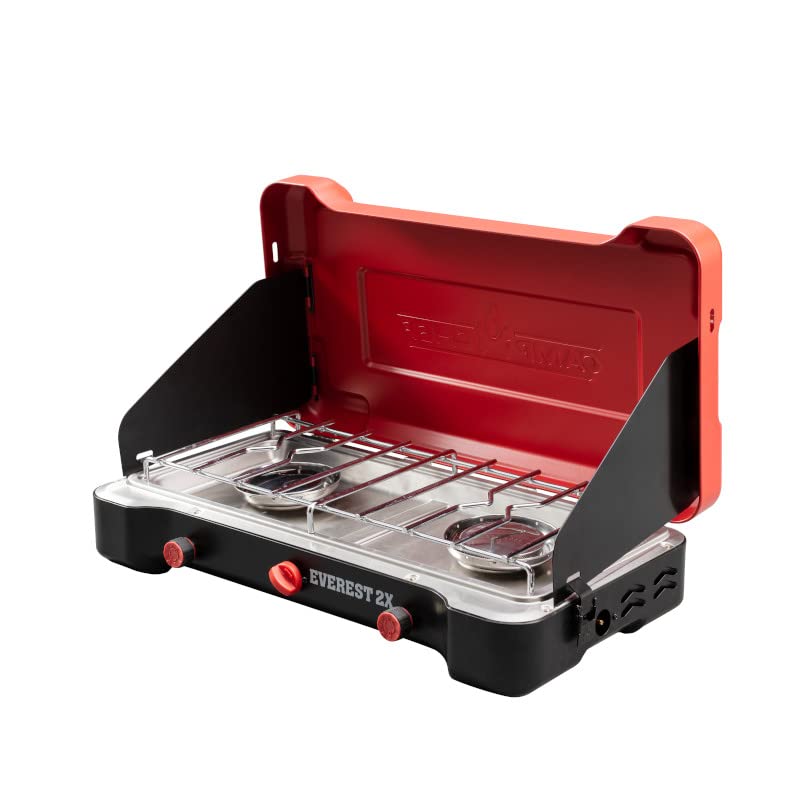 Camp Chef Mountain Series Everest 2X - High Output Two-Burner Camp Stove - Lid Doubles as Windscreen - Portable Cooking Stove - For Outdoor Cooking - 20,000 BTU Burners - 215 Sq In Cooking Area