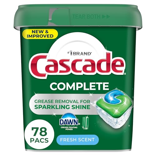 Cascade Complete Dishwasher Pods - Fresh Scent ActionPacs, Dishwasher Detergent, Dishwasher Soap, Detergent Pods, 78 Count