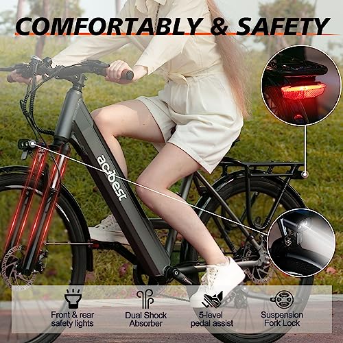 ACTBEST Core Electric Bike for Adults - 468Wh Removable Battery, 26 inch Step Thru Electric Bicycle, Peak 750W Brushless Motor Cityrun Ebike, with 7 Speed, Up to 50 Miles, E-Bikes, Grey