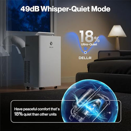 DELLA 14,000 BTU Portable Air Conditioner, Work with Alexa and WiFi, Cools Up To 800 Sq.Ft, Auto Swing, 3 Fan Speeds, Geo Fencing, Heat pump, Dehumidifier, with Remote Control & Window Kit