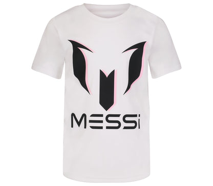 Messi Boys' Lifestyle Short Sleeve Top, Standard Shirt with Logo, Comfortable Fit, Bright White