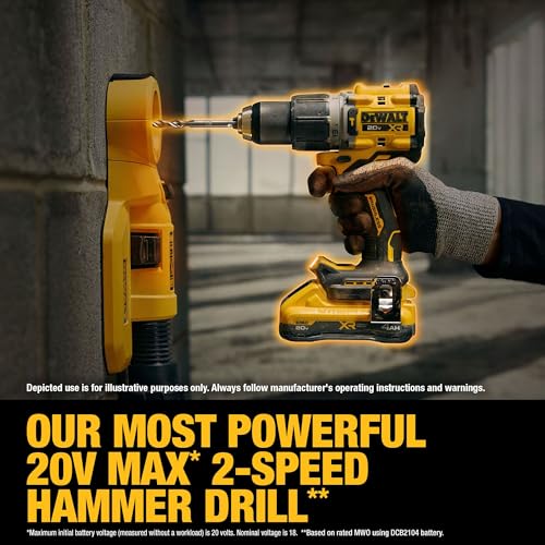 DEWALT 20V MAX XR Impact Driver and Hammer Drill Cordless Power Tool Combo Kit, Includes 2 x 4ah POWERPACK Batteries and a Charger (DCK250QQ2)