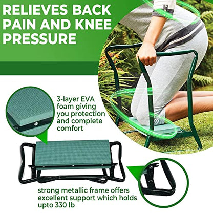 H> Garden Kneeler and Seat, Foldable Garden Stool Heavy Duty Gardening Bench for Kneeling and Sitting to Prevent Knee & Back Pain, Great Gardening Gifts for Women, Grandparents, Seniors, Mom & Dad