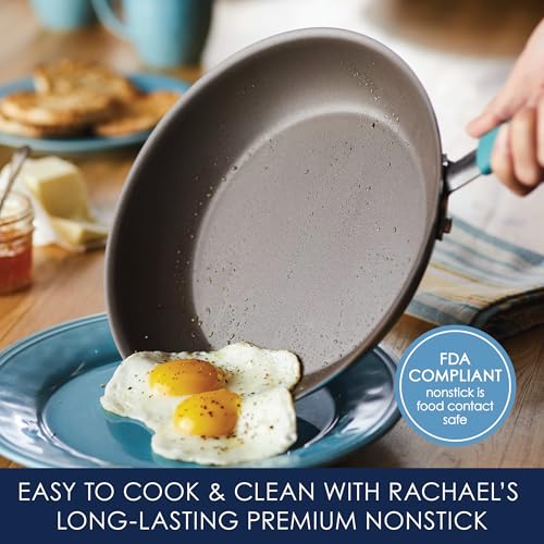 Rachael Ray Cucina Nonstick Cookware Pots and Pans Set, 12 Piece, Agave Blue