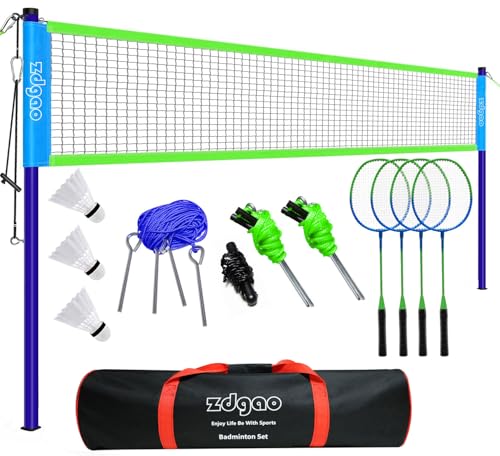 Zdgao Badminton Sets for Backyard - 20FT Net and Badminton Racket Set of 4