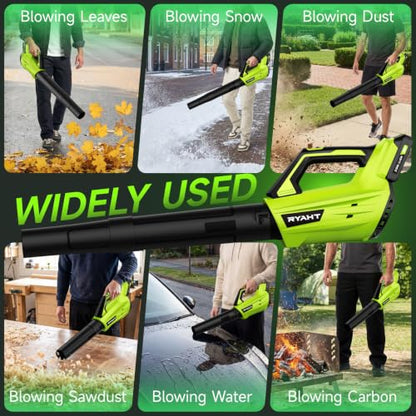 Leaf Blower Cordless, Leaf Blower with Battery and Charger - 2 Speed Modes, 2 Batteries, 20V Powerful Lightweight Electric Blowers for Blowing Leaves, Lawn Care, Patio, Green