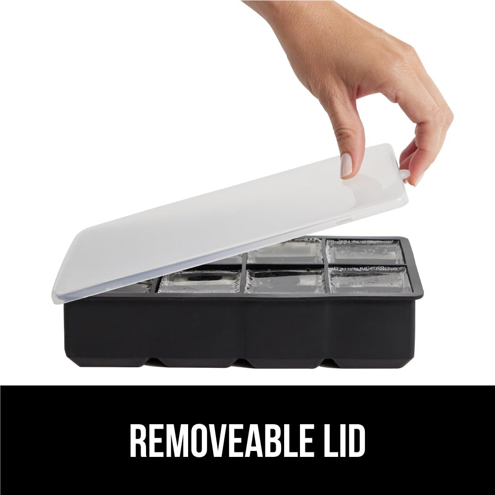 Gorilla Grip Slow Melting Large Silicone Ice Cube Tray for Freezer, 2 Pack, Easy to Push 8 Giant Square Cubes, Use for Cocktails, Iced Coffee, Water Bottle, Frozen Puree, Kitchen Bar Essentials, Black