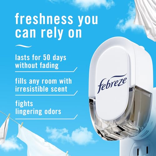 Febreze Plug In Air Fresheners, Linen & Sky Scent, Odor Fighter for Strong Odors, 1 Warmer + 2 Oil Refills