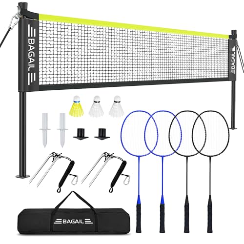 BAGAIL Badminton Sets for Backyards, Official Size 20ft x 5ft | Anti-Sag Winch System, 4 Rackets, 3 Shuttlecocks, Durable PE Net & Carry Bag for Beach & Family Games