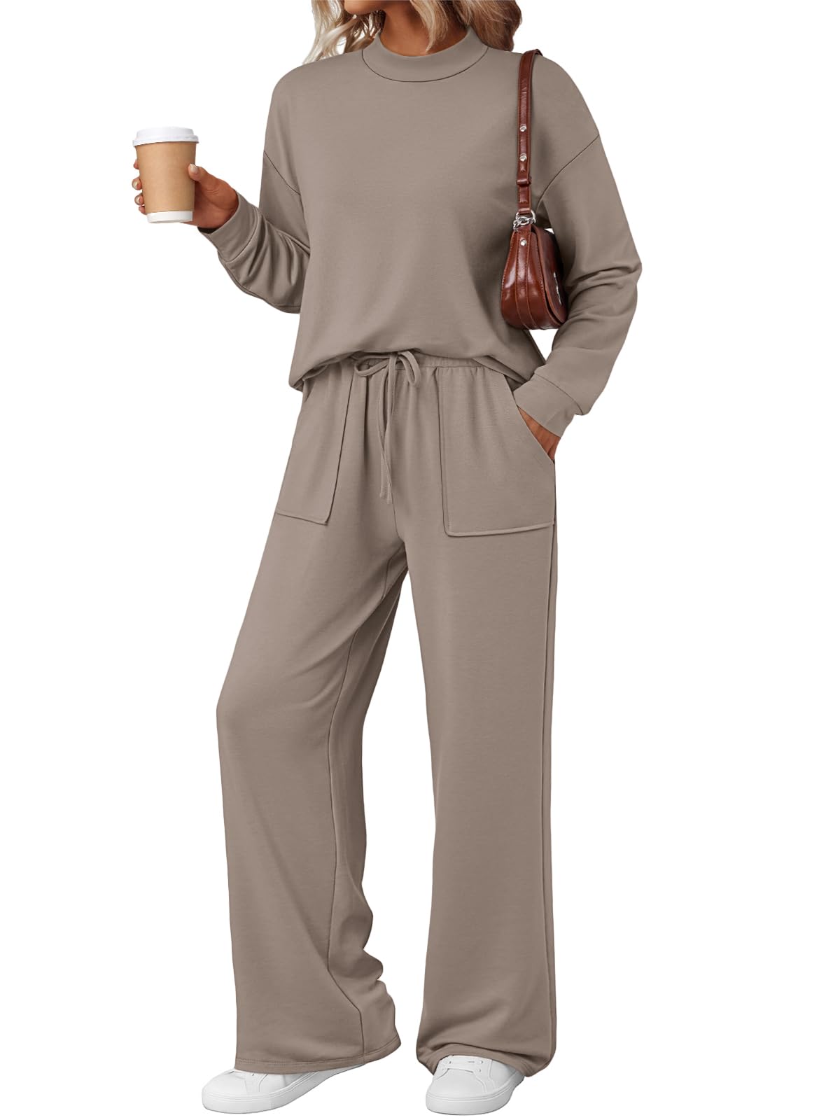 LILLUSORY Womens Lounge Two 2 Piece Sets Early Fall 2025 Fashion Outfits Clothes Clothing Matching Sweatsuit Sweat Suit Trendy Airport Travel Winter Loungewear Pajamas Cruise Old Money Nutmeg M