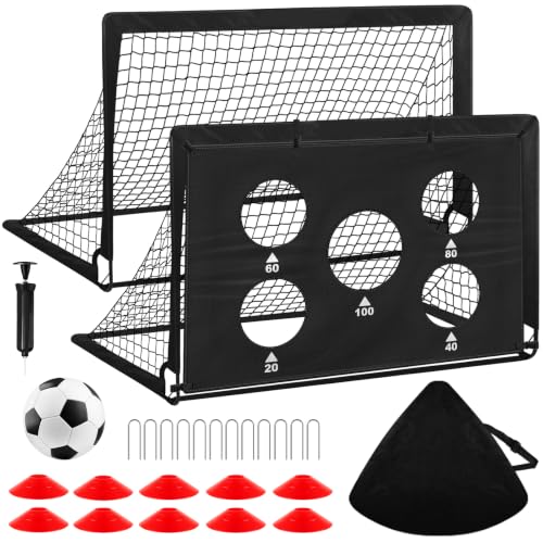 Soccer Goals 2 Pack, 4x3 & 6x4 FT Portable Kids Soccer Goals for Backyard