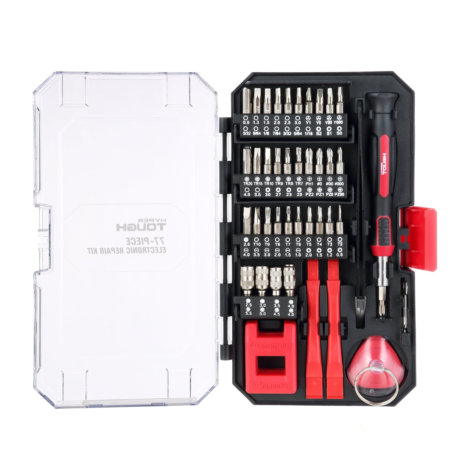 Hyper Tough 77 Piece Precision Tool Kit with Magnetic Screwdriver, Standard Size Bits, and Case, New Condition,