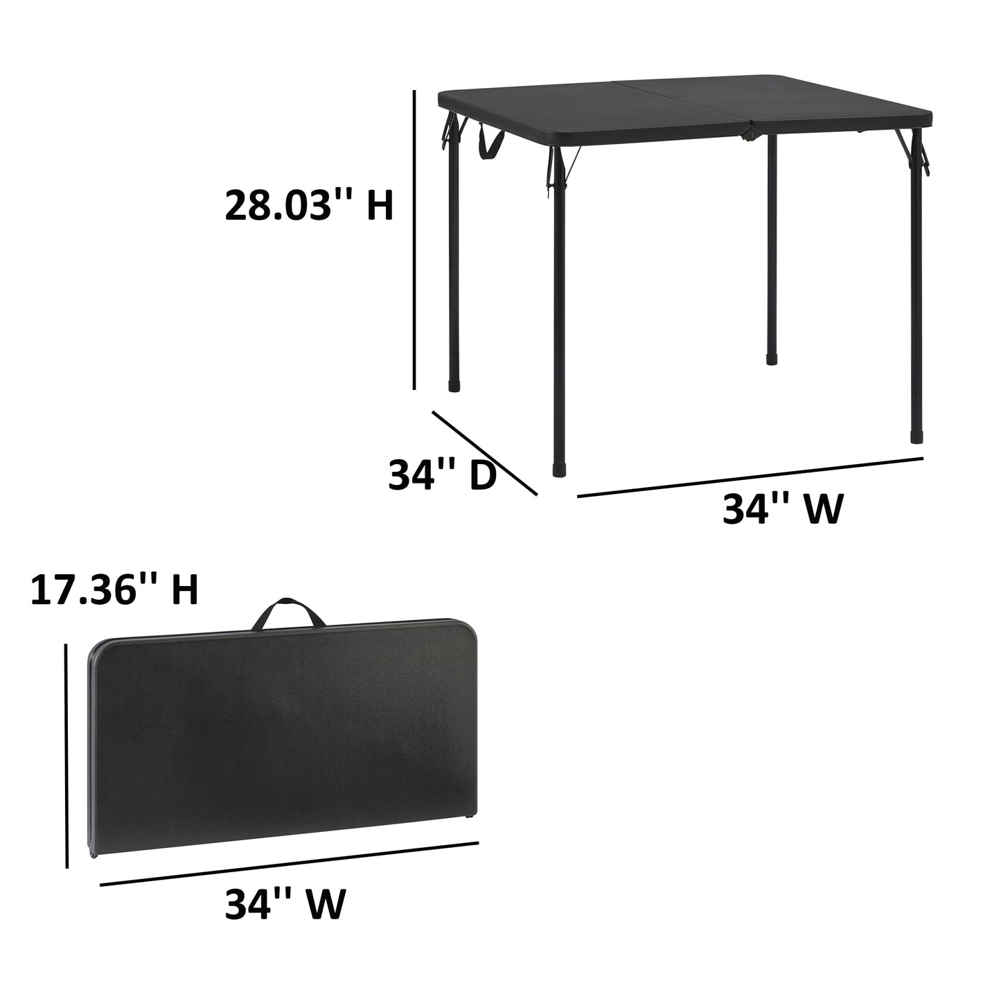 Mainstays 34" Square Resin Fold-in-Half Table, Rich Black