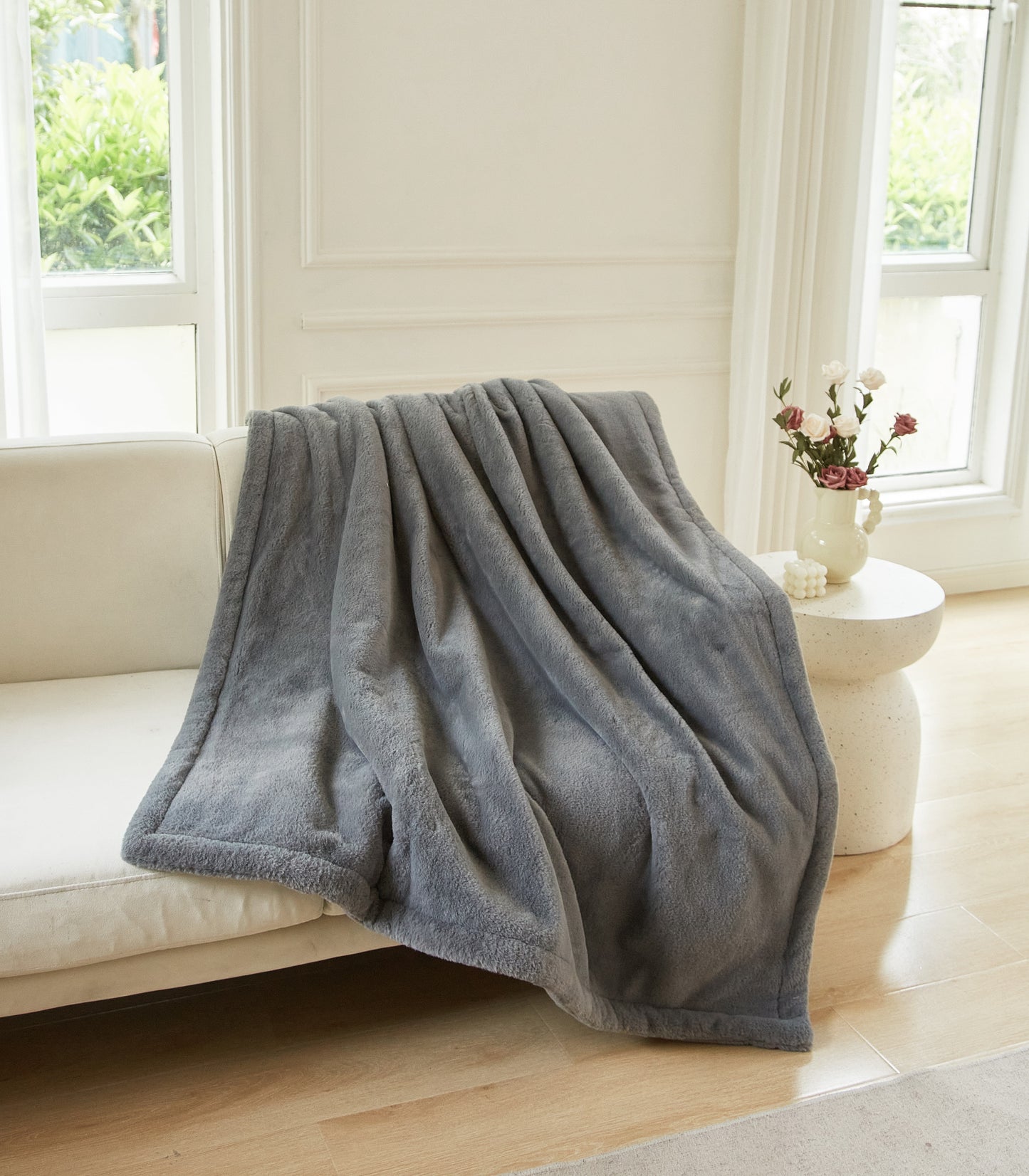 Better Homes & Gardens Cuddle Faux Fur Throw Blanket, Grey, Oversize, All Ages