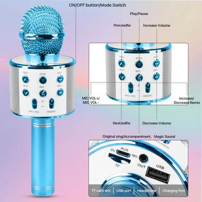 SUPTREE Wireless Bluetooth Karaoke Microphone for Kids Adult Singing, Portable Handheld Karaoke Machine Speaker with Record Function (Blue)