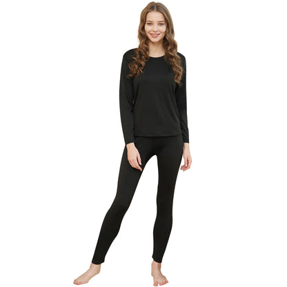 Thermal Underwear Women's Super Soft Long John Set Bottom Ski Winter Warm Top and Bottom Black S-2XL