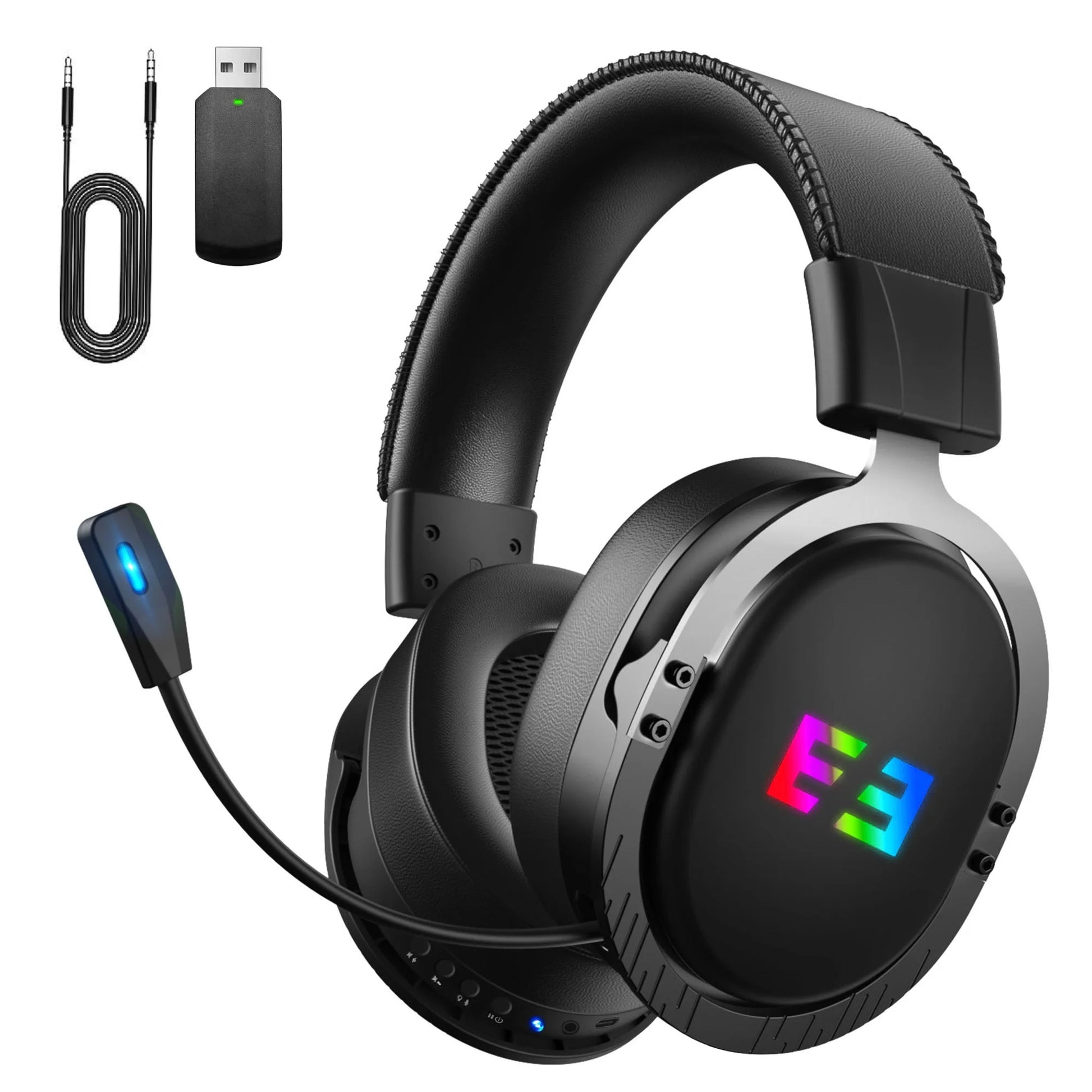 Gaming Headset for PS4 PC Xbox One PS5 Controller, Noise Cancelling Over Ear Headphones with Mic, LED Light, Bass Surround