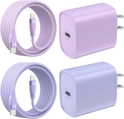 Bkayp iPhone Charger MFi Certified 2Pack 20W PD with 2Pack 6ft USB-C to Lightning Cable Fast Charging Compatible iPad iPod, Purple