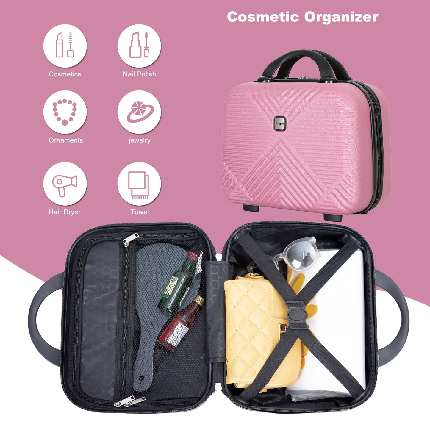 Tripcomp Luggage Sets 2 Piece Suitcase Set (14/20/)Hardside Suitcase with Spinner Wheels Lightweight Carry On Luggage(Pink)