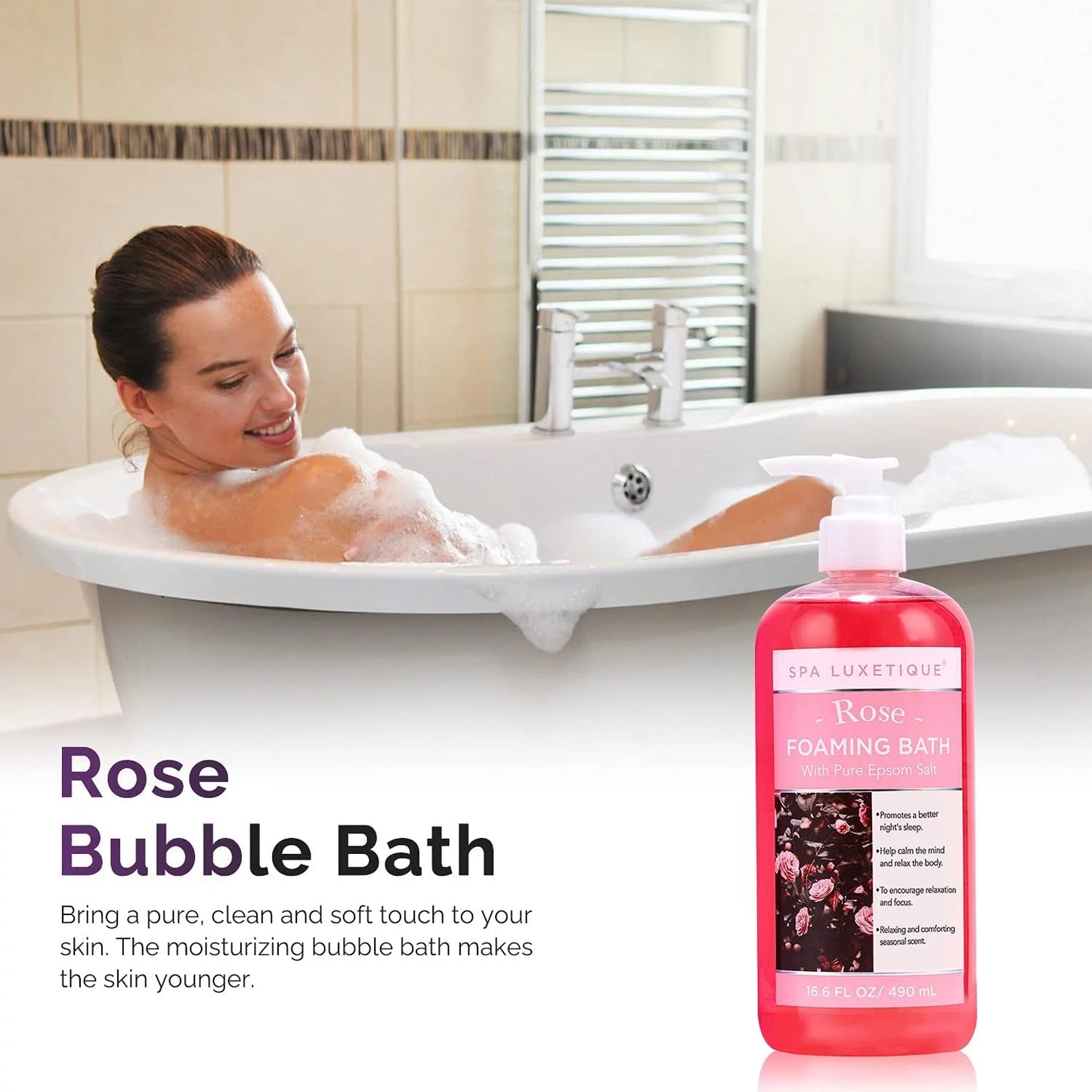 Bubble Foaming Bath with Pure Epsom Salt - Chamomile Rose Lavender Bath Set for Relaxing Mothers Day Gifts for Mom, 3 Pack 49.8 fl oz