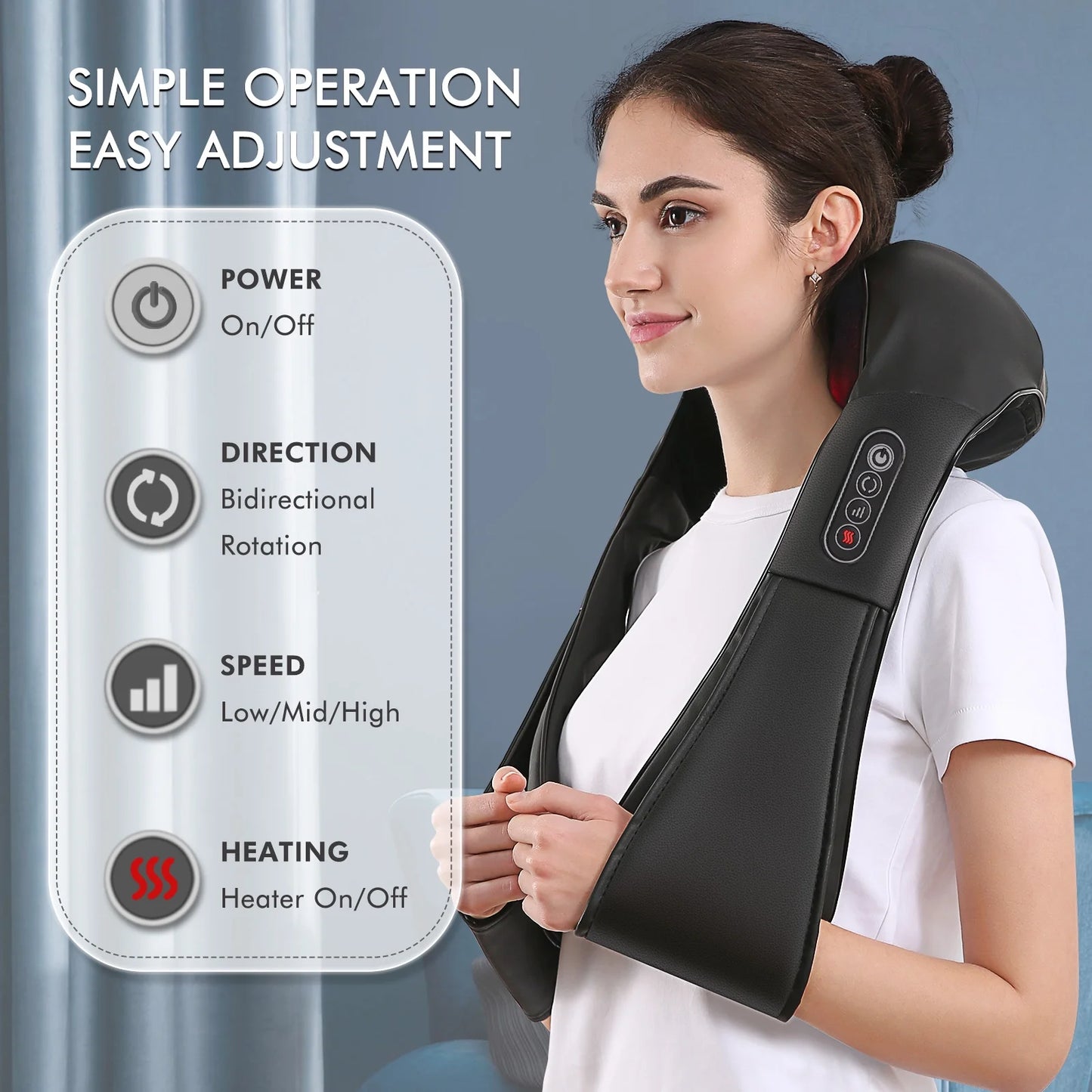 MARNUR Neck and Shoulder Massager, 3D Deep Tissue Kneading Shiatsu Massager with Heat, Black