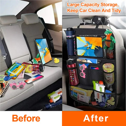 CYRICO Car Backseat Organizer 2 Pack, Kick Mats Car Storage with Tablet Holder for Kids, Back Seat Car Organizers Travel Accessories