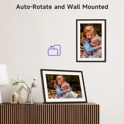 GIROOL Digital Picture Frame WiFi, Electronic Photo Frame with 10.1” IPS Smart Touch Screen, Built-in 32GB Memory, Share Anywhere via Uhale App, Perfect Gift! Woodgrain White