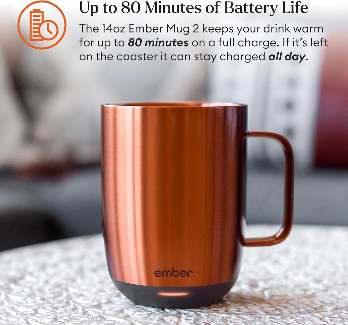 Ember Temperature Control Smart Mug 2, 14 Oz, App-Controlled Heated Coffee Mug with 80 Min Battery Life and Improved Design, Copper