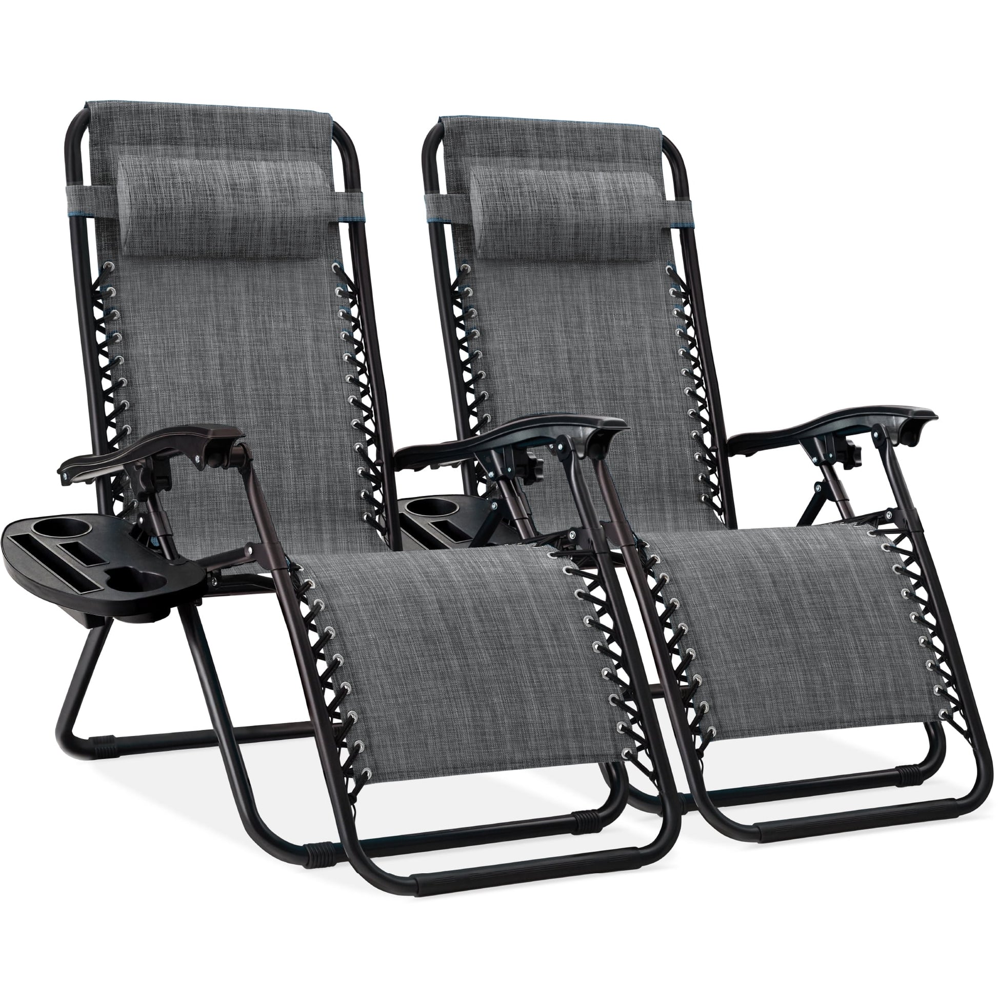 Best Choice Products Set of 2 Zero Gravity Lounge Chair Recliners for Patio, Pool w/ Cup Holder Tray - Gray