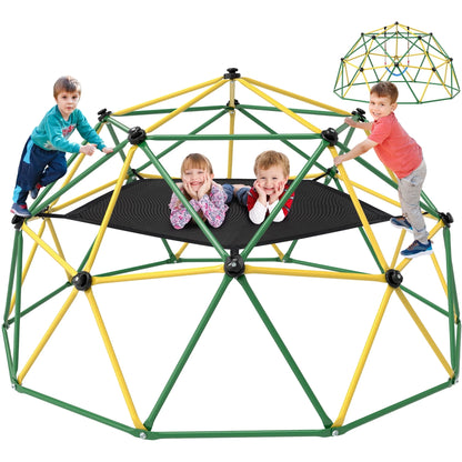 GIKPAL Climbing Dome, 10FT Dome Climber with Hammock for Kids Outdoor Play Equipment, Supports up to 1000lbs Jungle Gym, Anti-Rust, Easy Assembly,Yellow+Green