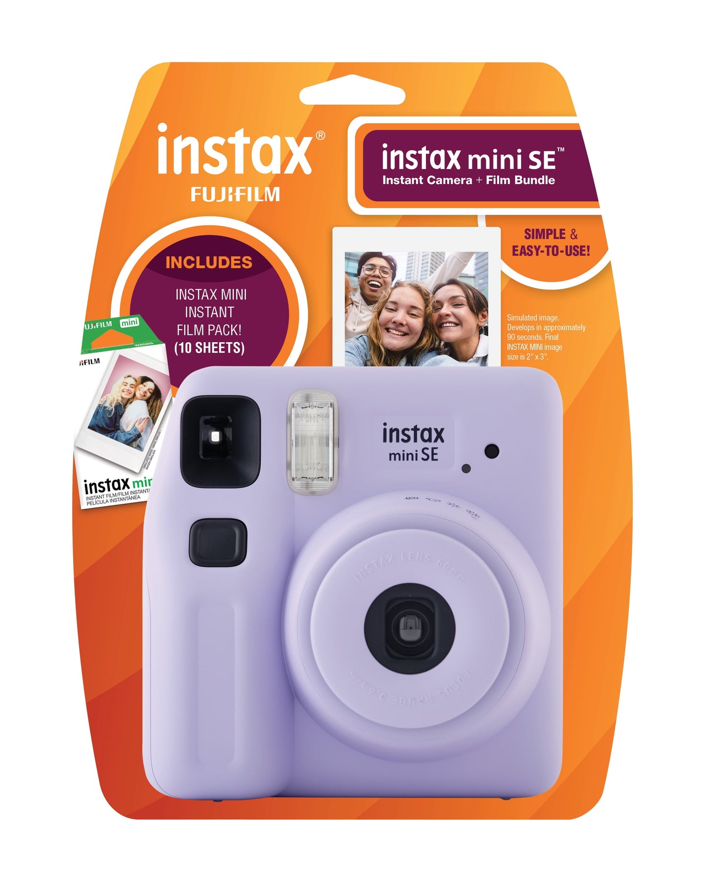 Fujifilm instax Mini SE Instant Camera with Bonus 10 pack Mini Film, Lavender