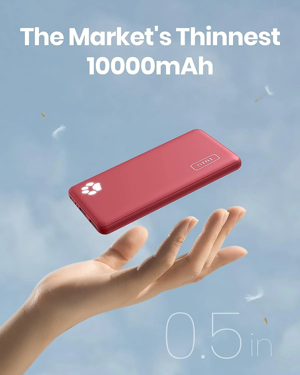 INIU 10000mAh Power Bank,Slimmest 15W Portable Charger, USB C in&Out High-Speed Charging Battery Pack, Compatible with iPhone and Samsung, Red