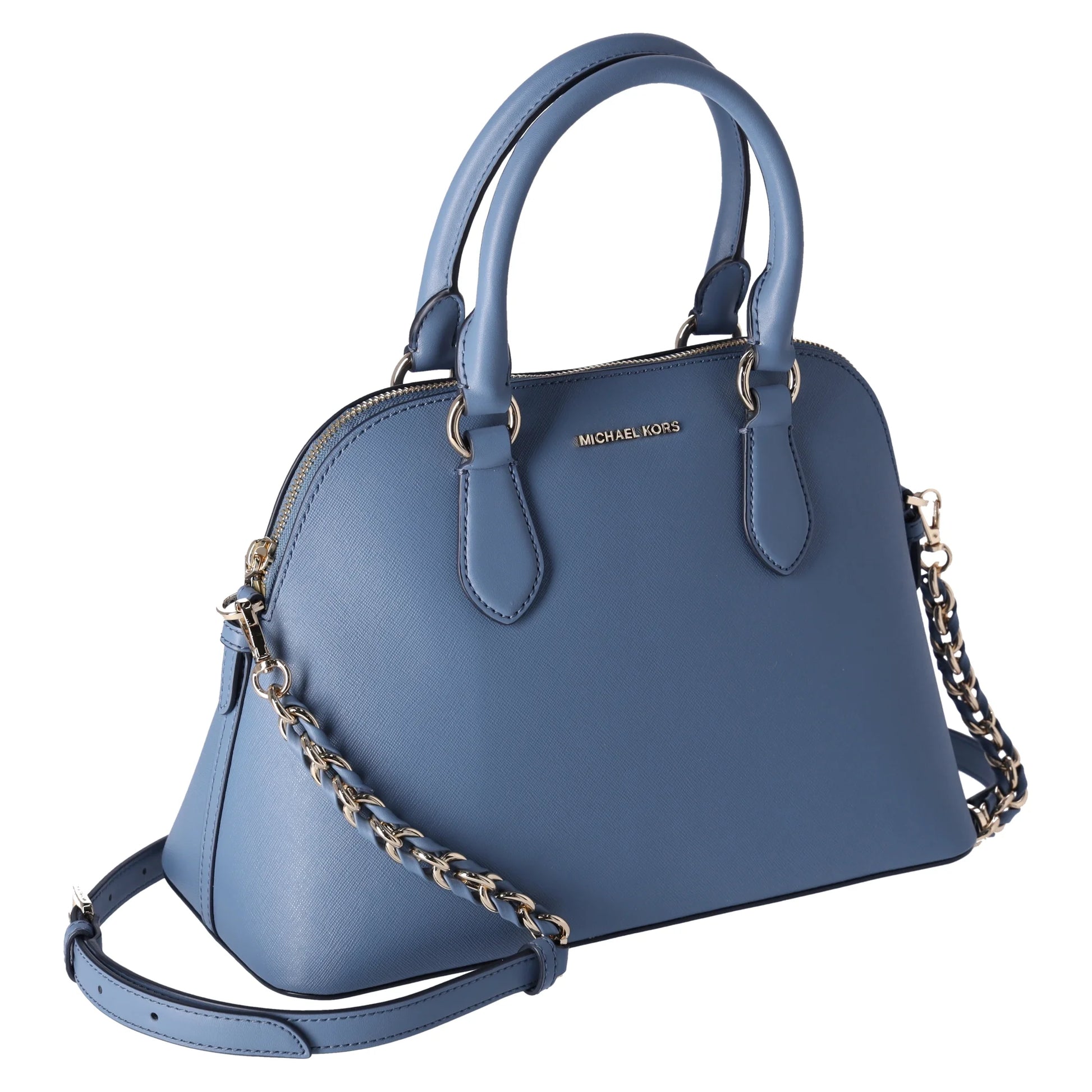 Michael Kors Veronica Medium Dome Satchel Crossbody Denim Blue Saffiano Leather