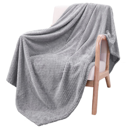 Exclusivo Mezcla Waffle Textured Extra Large Fleece Blanket, Super Soft and Warm Throw Blanket for Couch, Sofa and Bed (Light Grey, 50x70 inches)-Cozy, Fuzzy and Lightweight