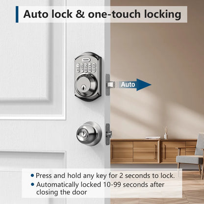 TEEHO Keyless Entry Door Lock Keypad Electronic Smart Deadbolt for Front Door, Digital Lock Anti-Peeking Password, Easy Installation-Satin Nickel