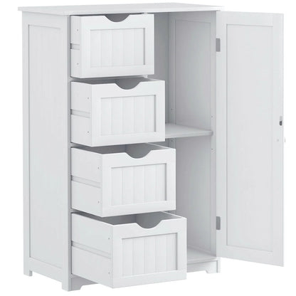 Costway Bathroom Storage Wooden 4 Drawer Cabinet Cupboard 2 Shelves Free Standing White