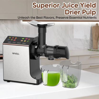 WHALL Masticating Slow Juicer Machine - Touchscreen Cold Press Juicer Machines with Quiet Motor & Reverse Function