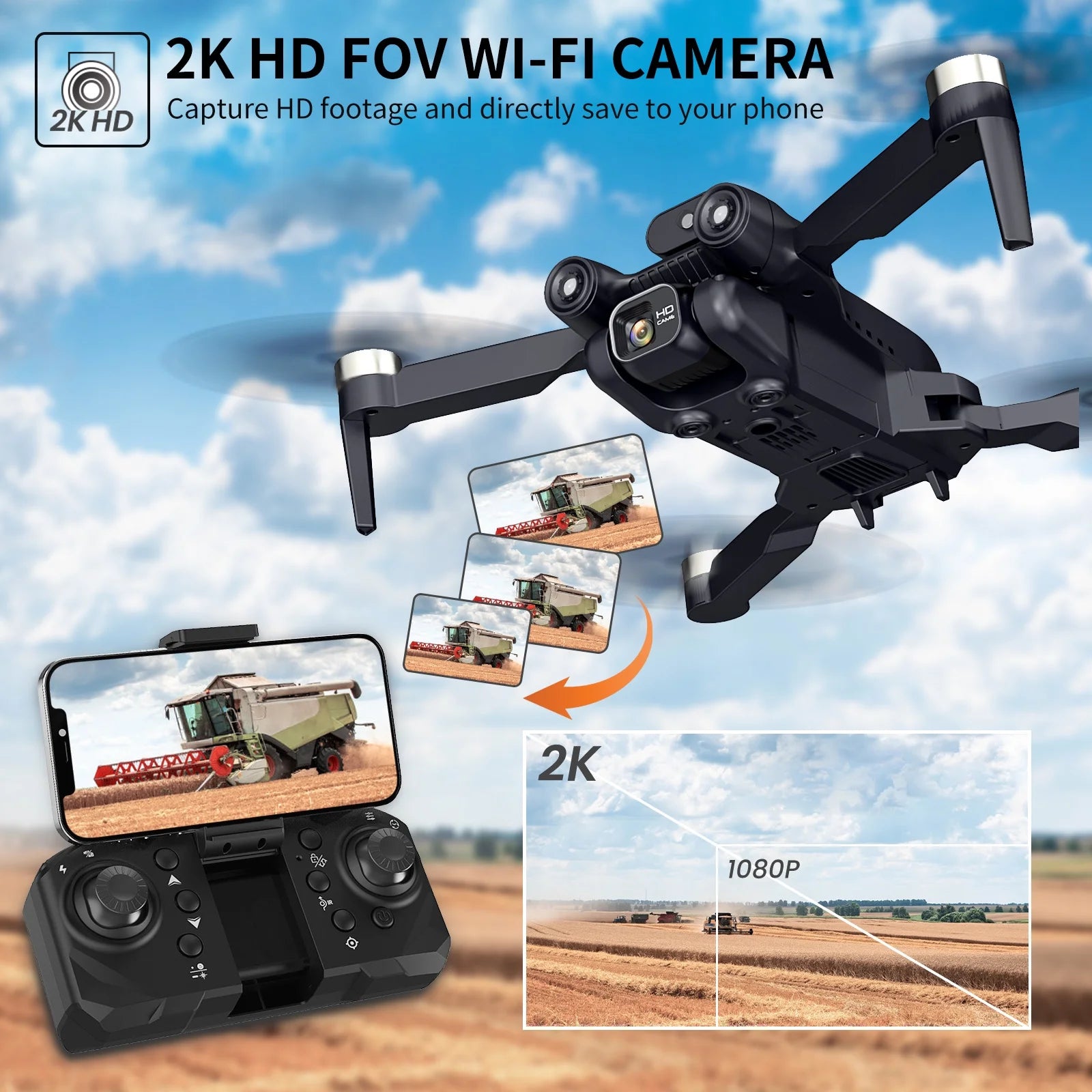 Drone with 4K Camera for Adults, AUOSHI RC Quadcopter with High Speed Brushless Motor, Altitude Hold, Waypoint Fly, 2 Batteries, Carrying Case