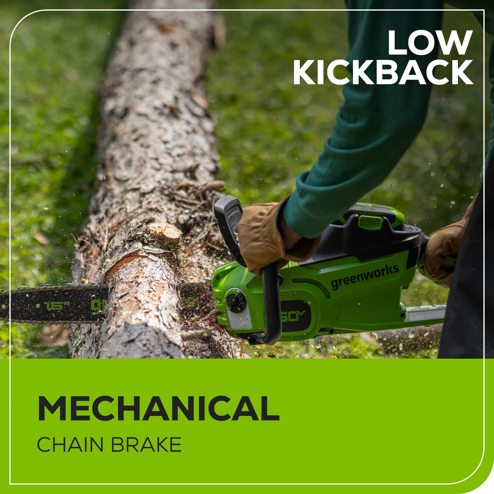 Greenworks 60V 16" 1.5kW Brushless Chainsaw with 2.5 Ah Battery & 3 Amp Charger + Bonus Chain