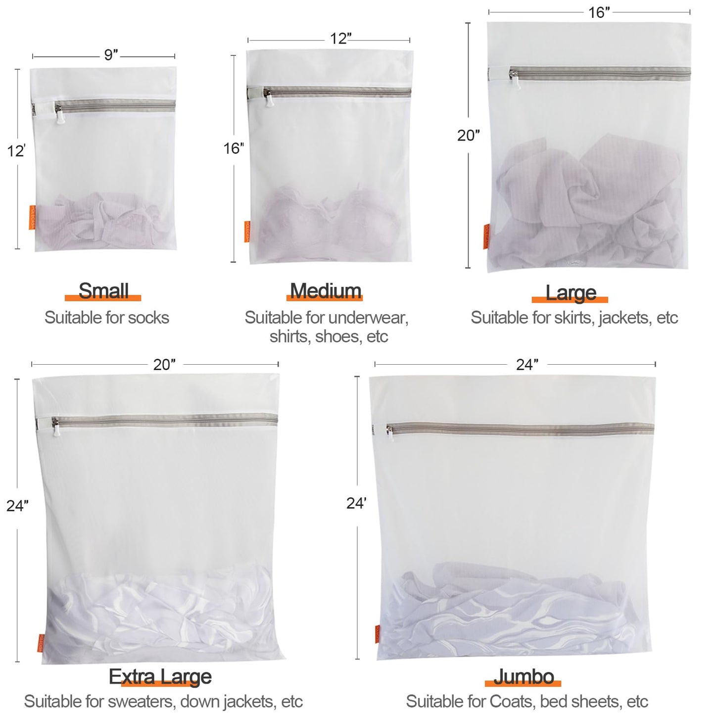 Polecasa Premium Soft Fine Mesh Laundry Bags with Sturdy Zipper for Delicates - 3 Pack Durable Laundry Room Essentials for College, Dorm, Travel- 1 Large, 1 Medium, 1 Small