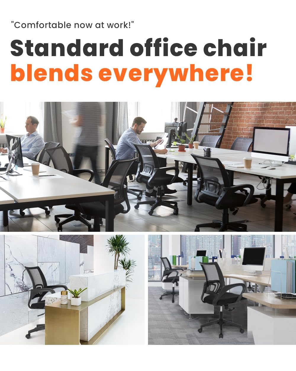 NEO CHAIR Office Desk Computer Chair Ergonomic Mesh Gaming Mid Back Seat with Comfy Lumbar Support Adjustable Height Swivel for Home Task (Black)