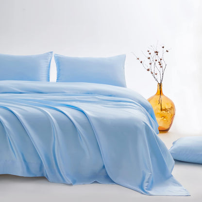 Candoury Satin Sheets Full Size Bed Sheets Set 4 Pcs, Soft and Durable Pillowcase, Flat Sheet and Fitted Sheet, Hotel Luxury Silky Satin Sheets Set (Full, Light Blue)