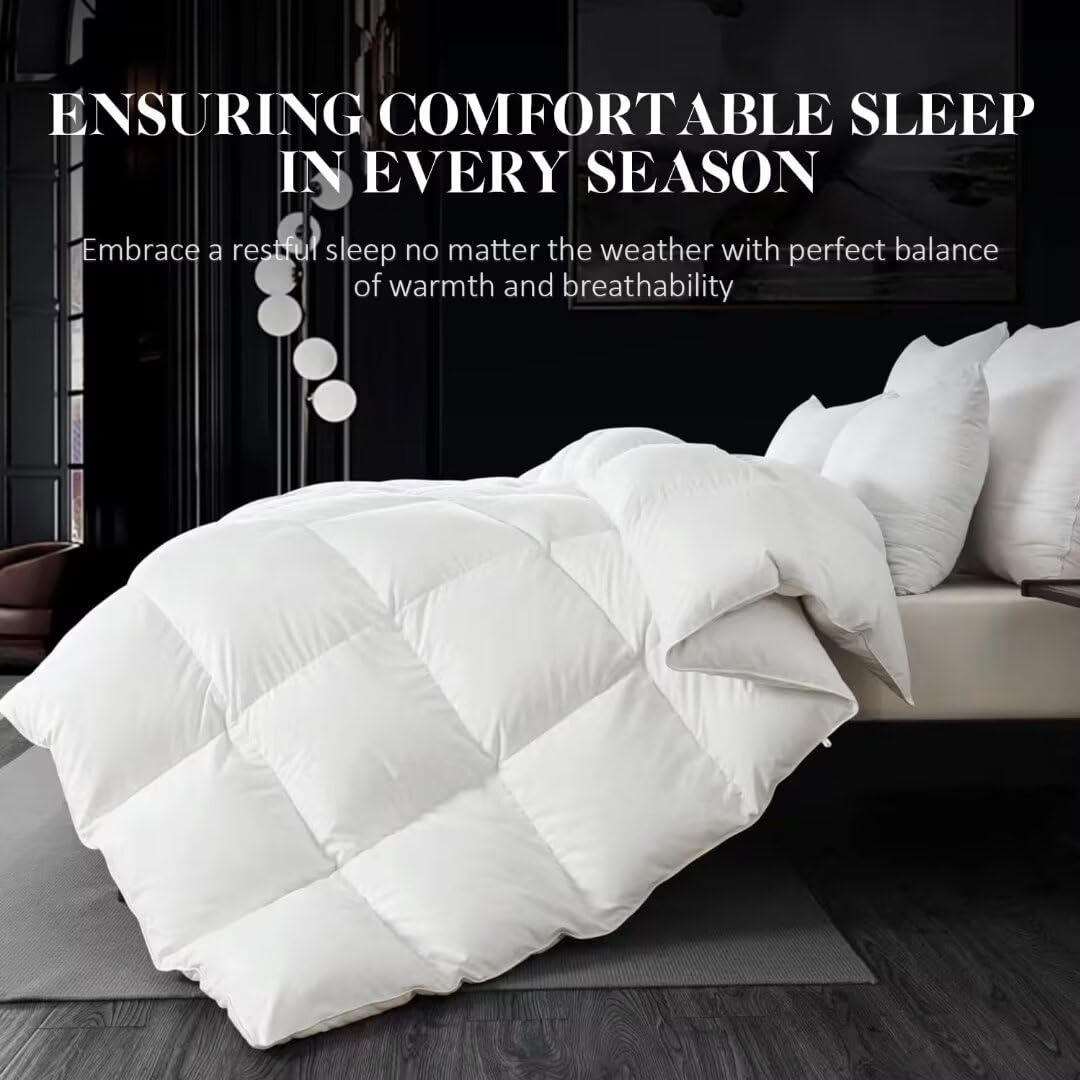 WhatsBedding Feather DownFiber White Comforter, All Season Luxury Bed Comforter,Ultra Soft 100% Cotton Duvet Insert, Full Size 82"x86"