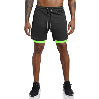 Leidowei Men's 2 in 1 Workout Running Shorts Lightweight Training Yoga Gym 7" Short with Zipper Pockets Black Fluorescent 2XL